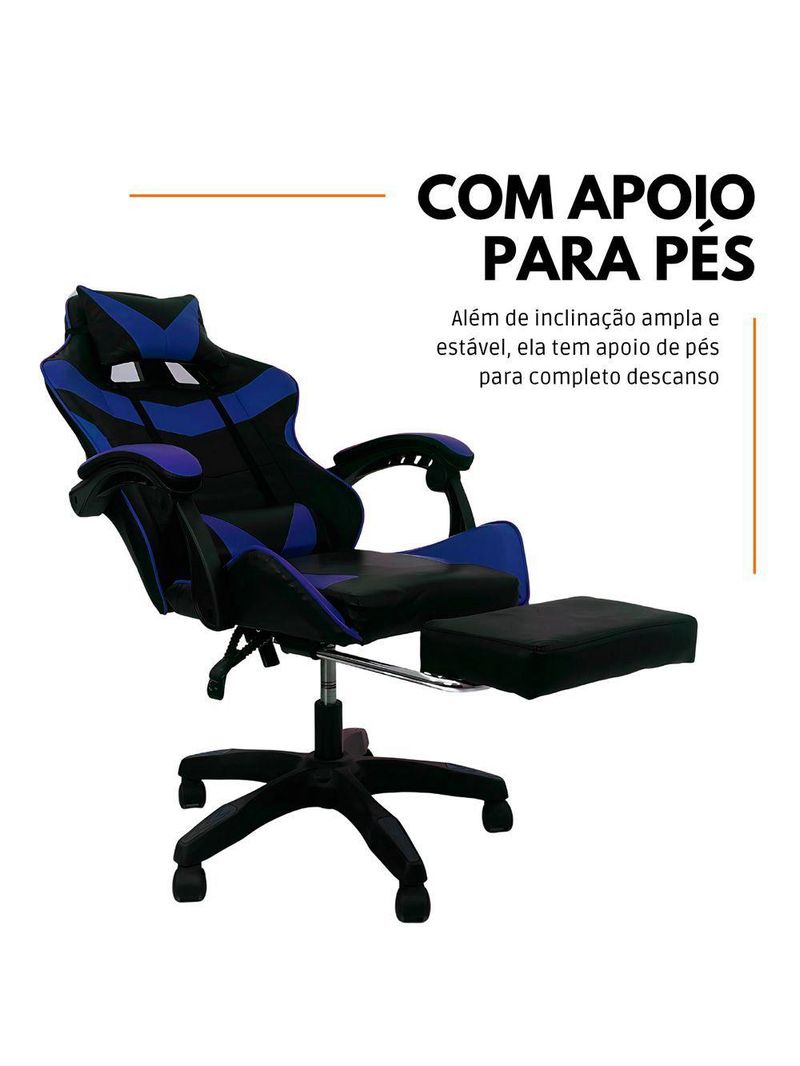 Cadeira Gamer Stillus Ergonômica Com Apoio Para Os Pés Azul