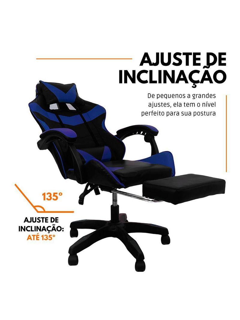 Cadeira Gamer Stillus Ergonômica Com Apoio Para Os Pés Azul