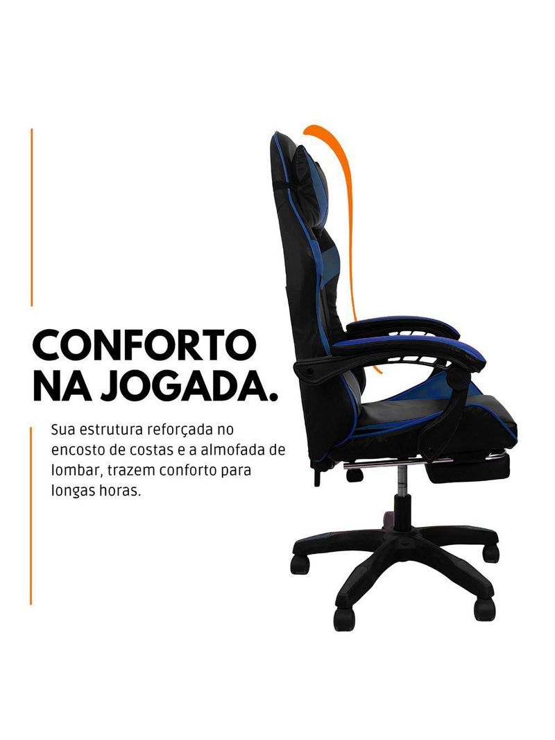 Cadeira Gamer Stillus Ergonômica Com Apoio Para Os Pés Azul