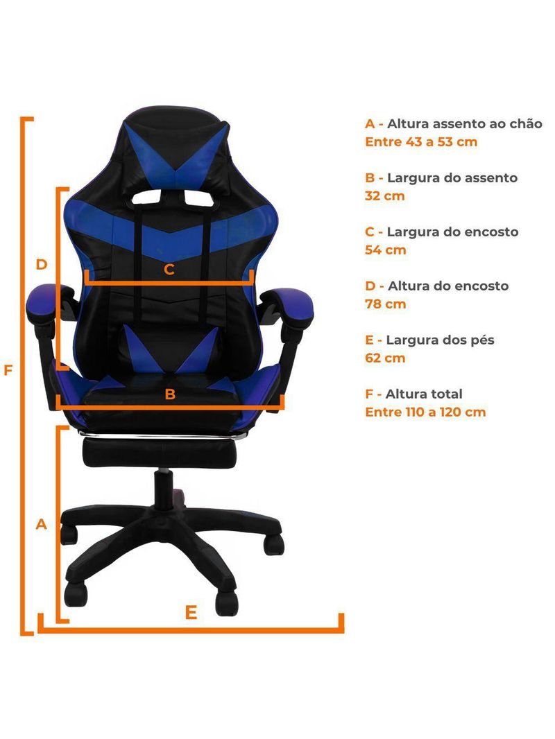 Cadeira Gamer Stillus Ergonômica Com Apoio Para Os Pés Azul