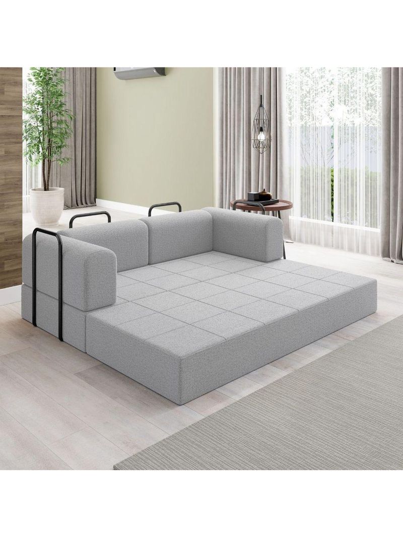 Sofá 2 Lugares Na Caixa Modular Linho Bege Cinza