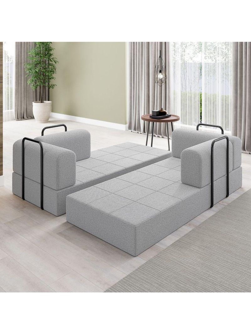 Sofá 2 Lugares Na Caixa Modular Linho Bege Cinza