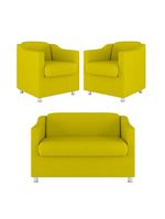 Kit Sofá Namoradeira + 02 Poltrona Tilla Recepção Sala Suede amarelo