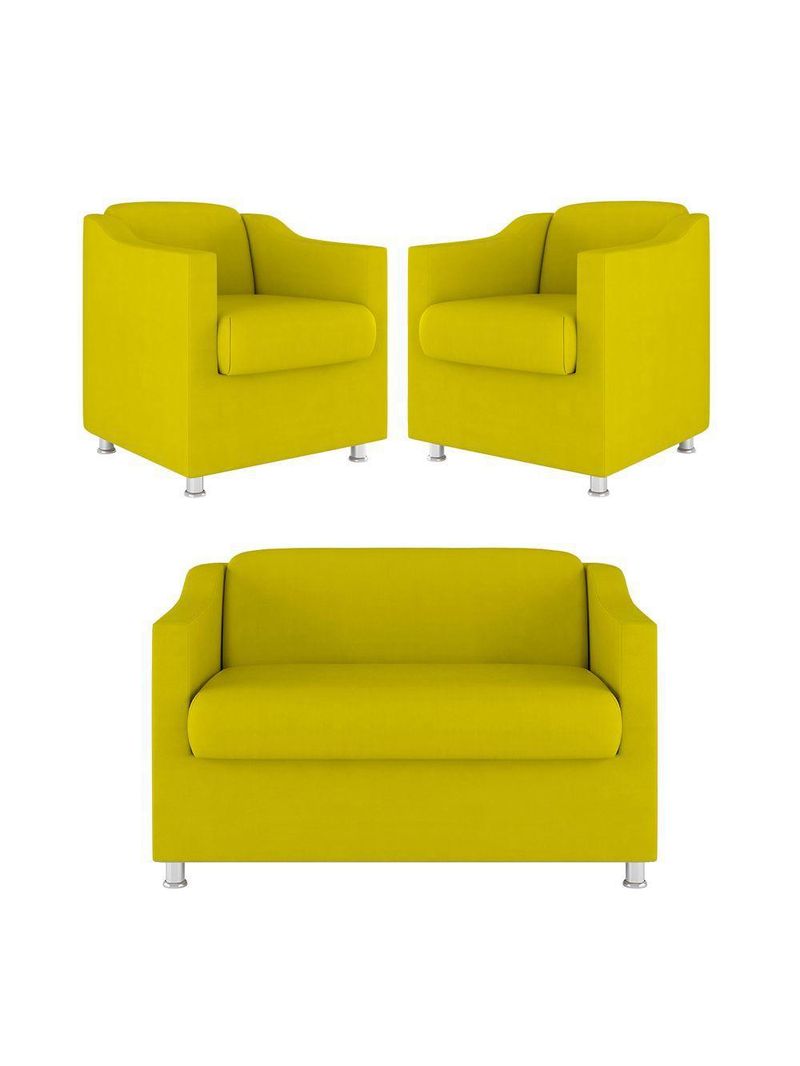 Kit Sofá Namoradeira + 02 Poltrona Tilla Recepção Sala Suede amarelo