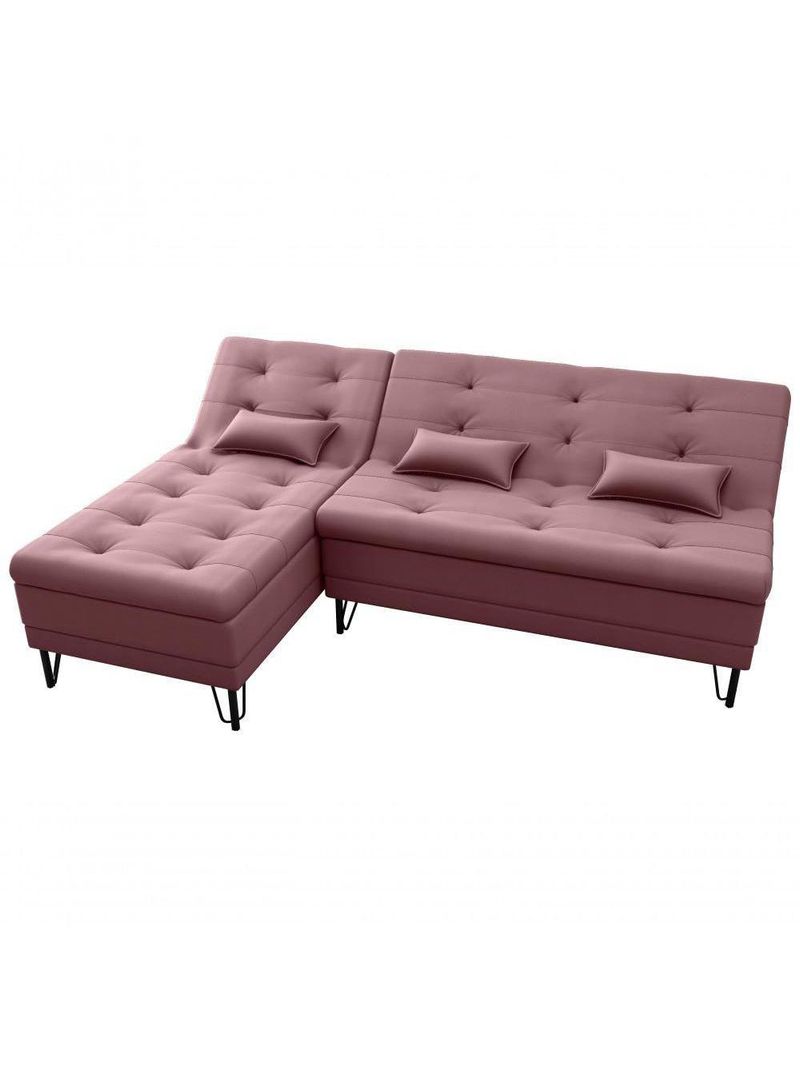 Sofá Cama Com Chaise 3 Lugares 2,00 Mts Nice Matrix Rosê