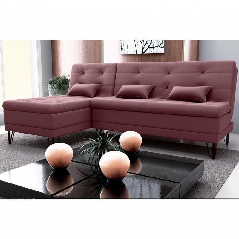 Sofá Cama Com Chaise 3 Lugares 2,00 Mts Nice Matrix Rosê