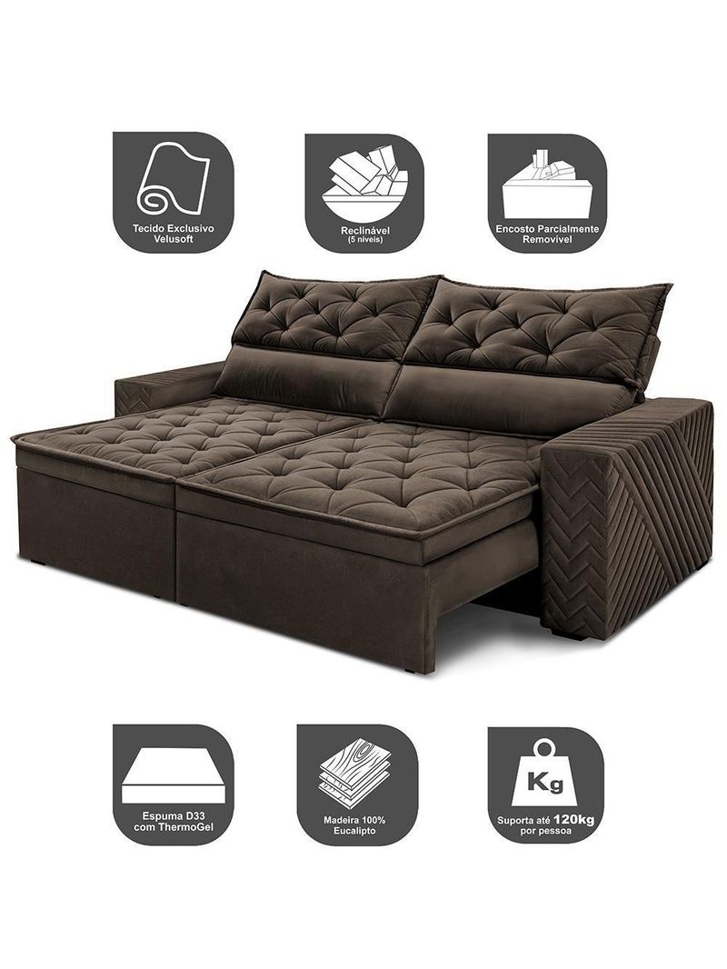 Sofá Retrátil E Reclinável 2,30m Essence Velusoft Café Cama Inbox