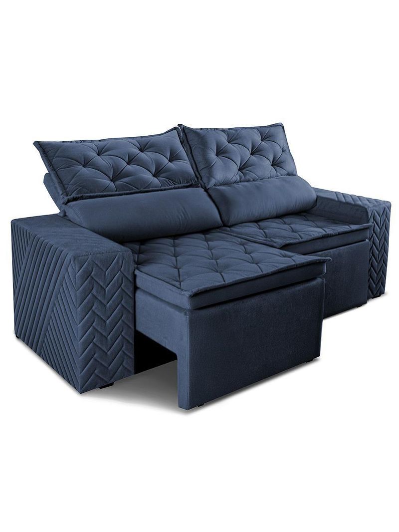 Sofá Retrátil E Reclinável 2,30m Essence Velusoft Azul Cama Inbox