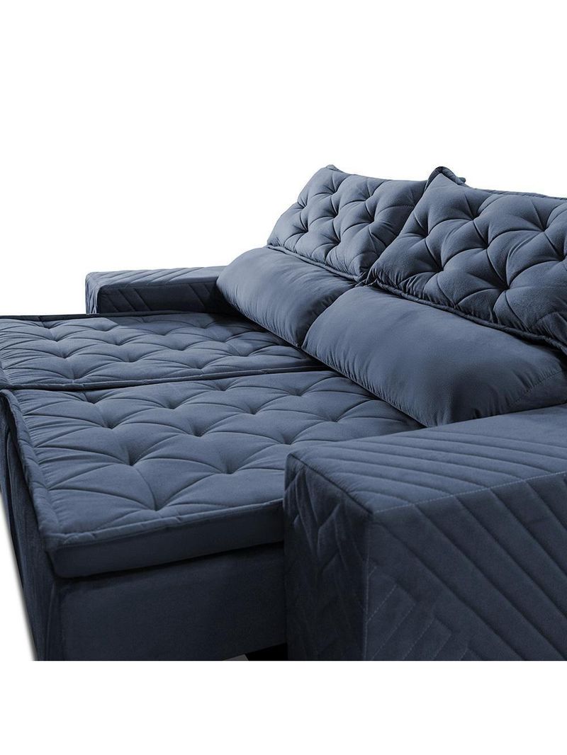 Sofá Retrátil E Reclinável 2,30m Essence Velusoft Azul Cama Inbox