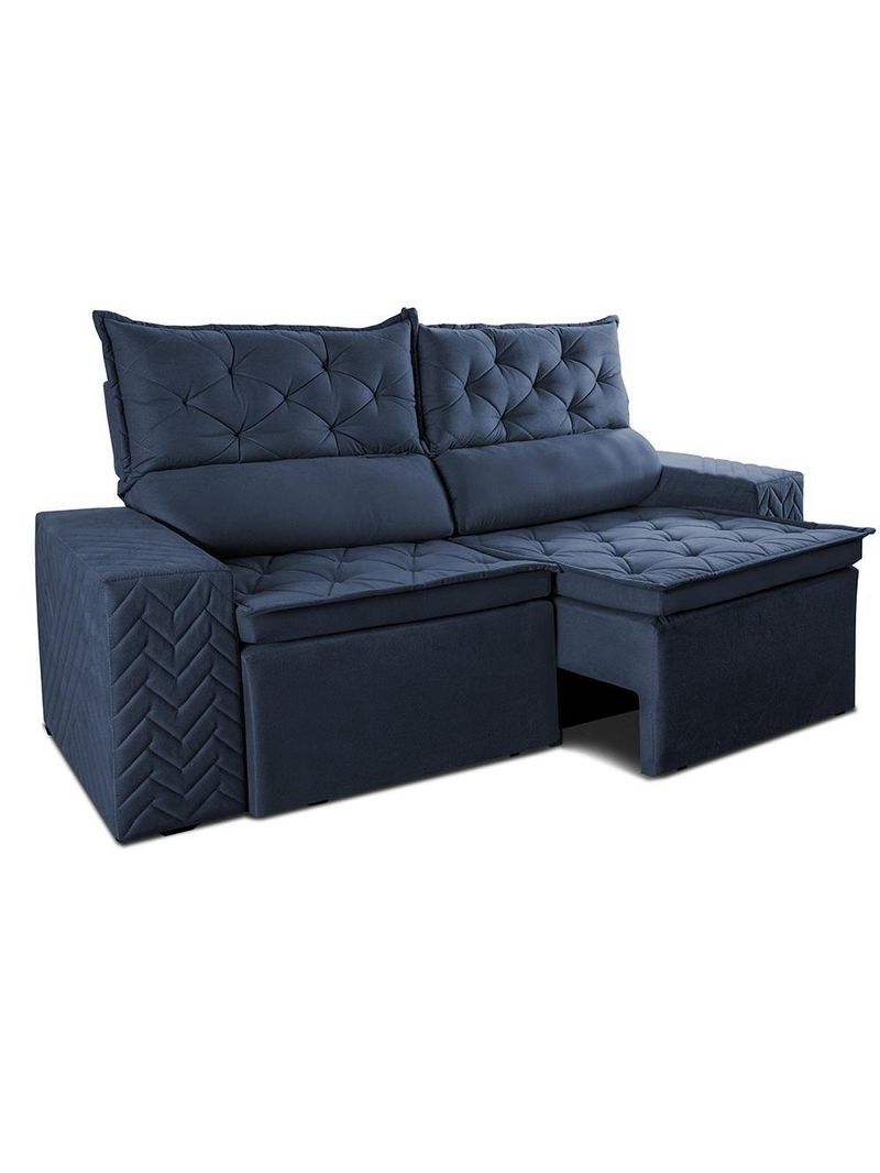 Sofá Retrátil E Reclinável 2,30m Essence Velusoft Azul Cama Inbox
