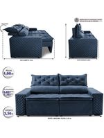 Sofá Retrátil E Reclinável 2,30m Essence Velusoft Azul Cama Inbox