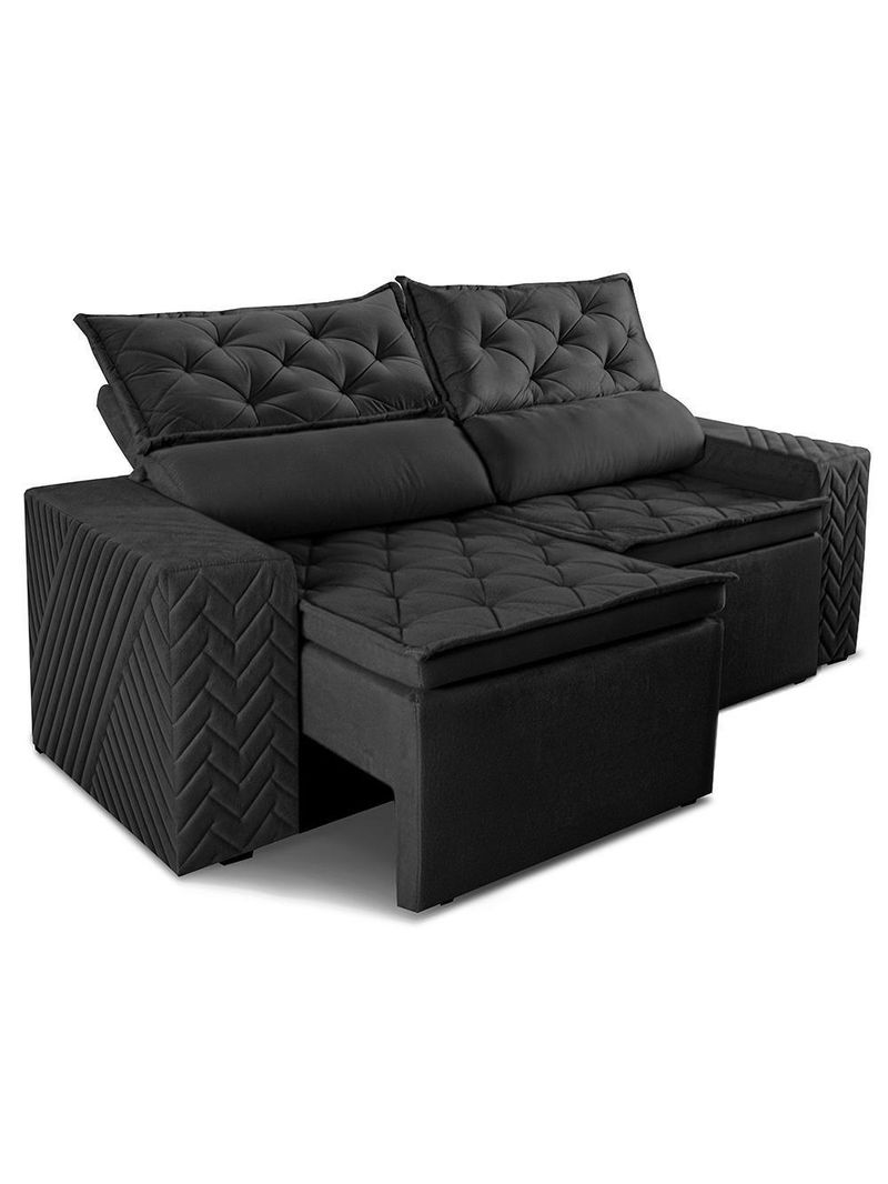Sofá Retrátil E Reclinável 2,00m Essence Velusoft Preto Cama Inbox