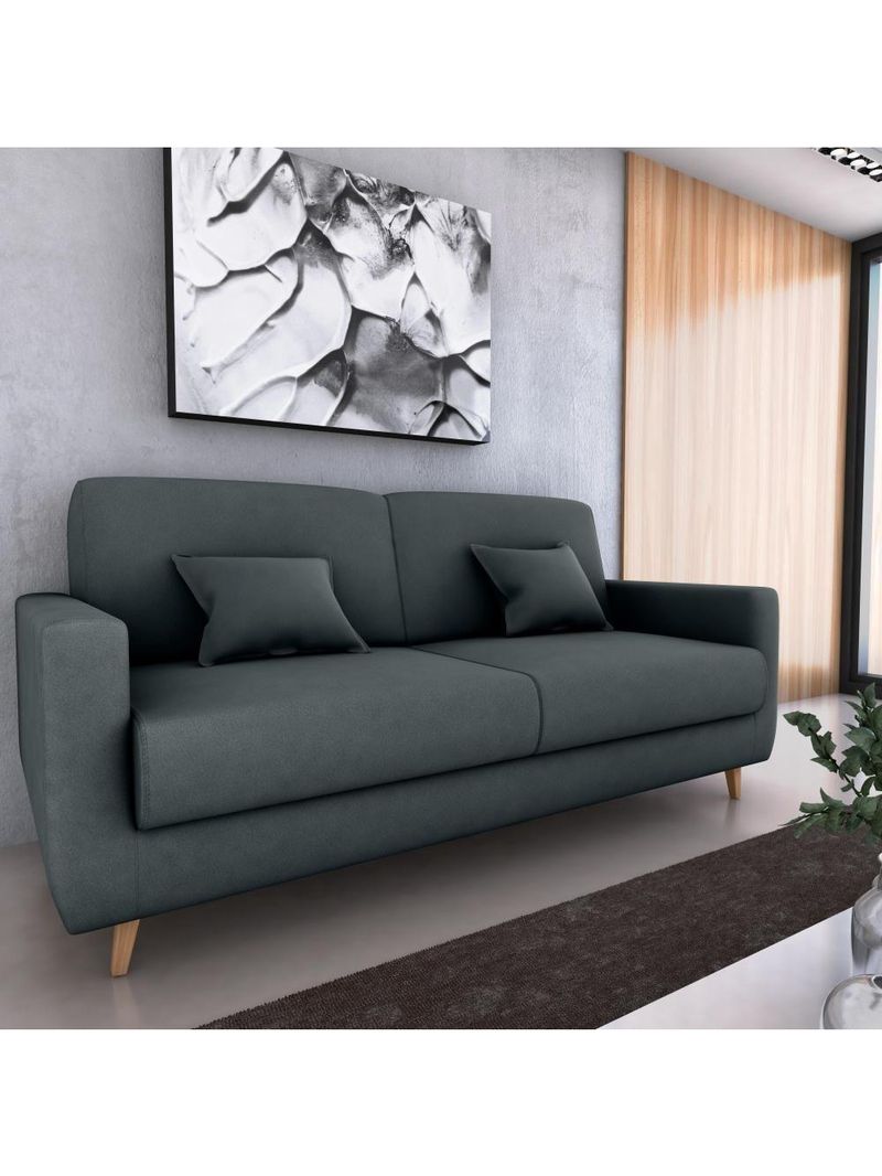 Sofá Cama Premium 3 Lugares 1,90 Larg Emilia Matrix Veludo Cinza