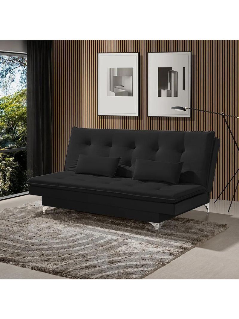 Sofá Cama Casal Berlim 190cm Design Moderno Veludo Preto