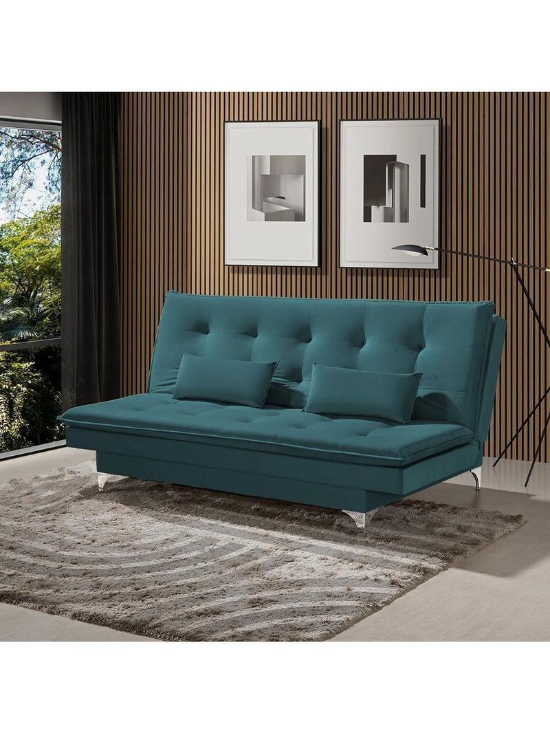 Sofá Cama Casal Berlim 190cm Design Moderno Veludo Azul