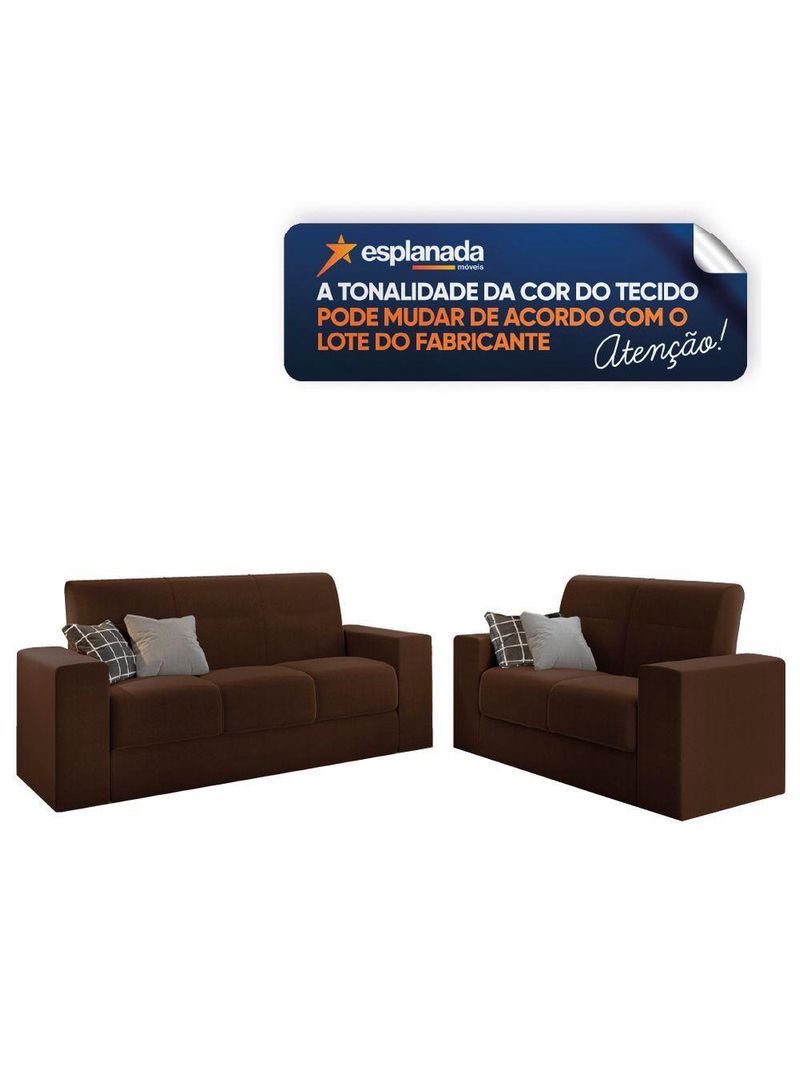 Conjunto De Sofá 2 E 3 Lugares Leon Veludo Mamflex Marrom
