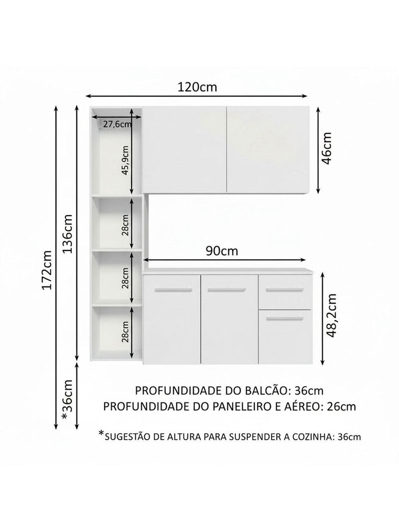 Armário de cozinha compacta 120cm branco easy madesa