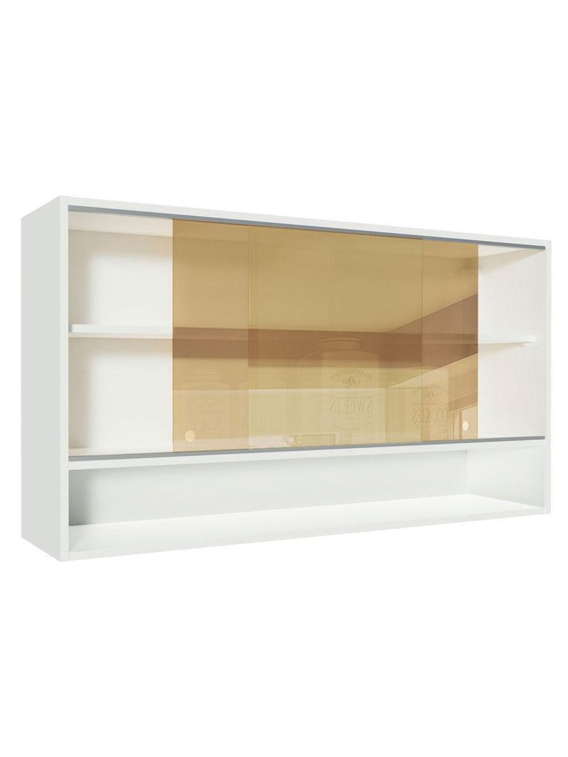 Armário de cozinha aéreo 2 portas de correr de vidro reflex e 1 nicho branco glamy madesa