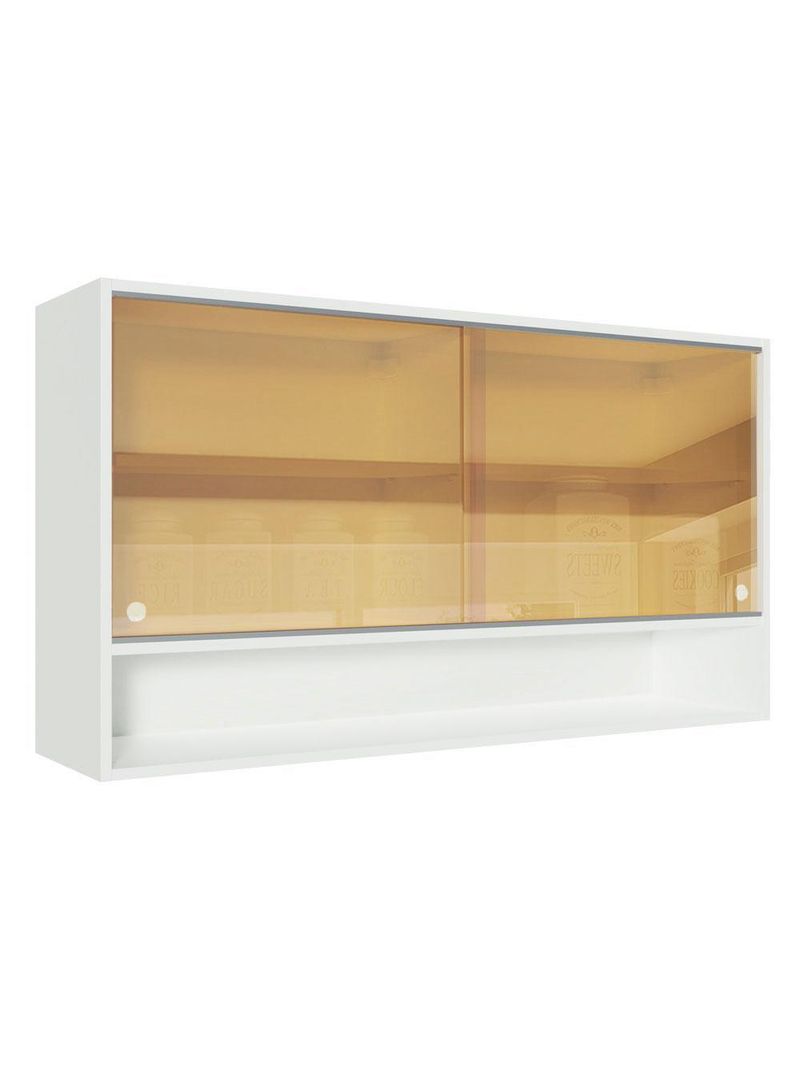 Armário de cozinha aéreo 2 portas de correr de vidro reflex e 1 nicho branco glamy madesa