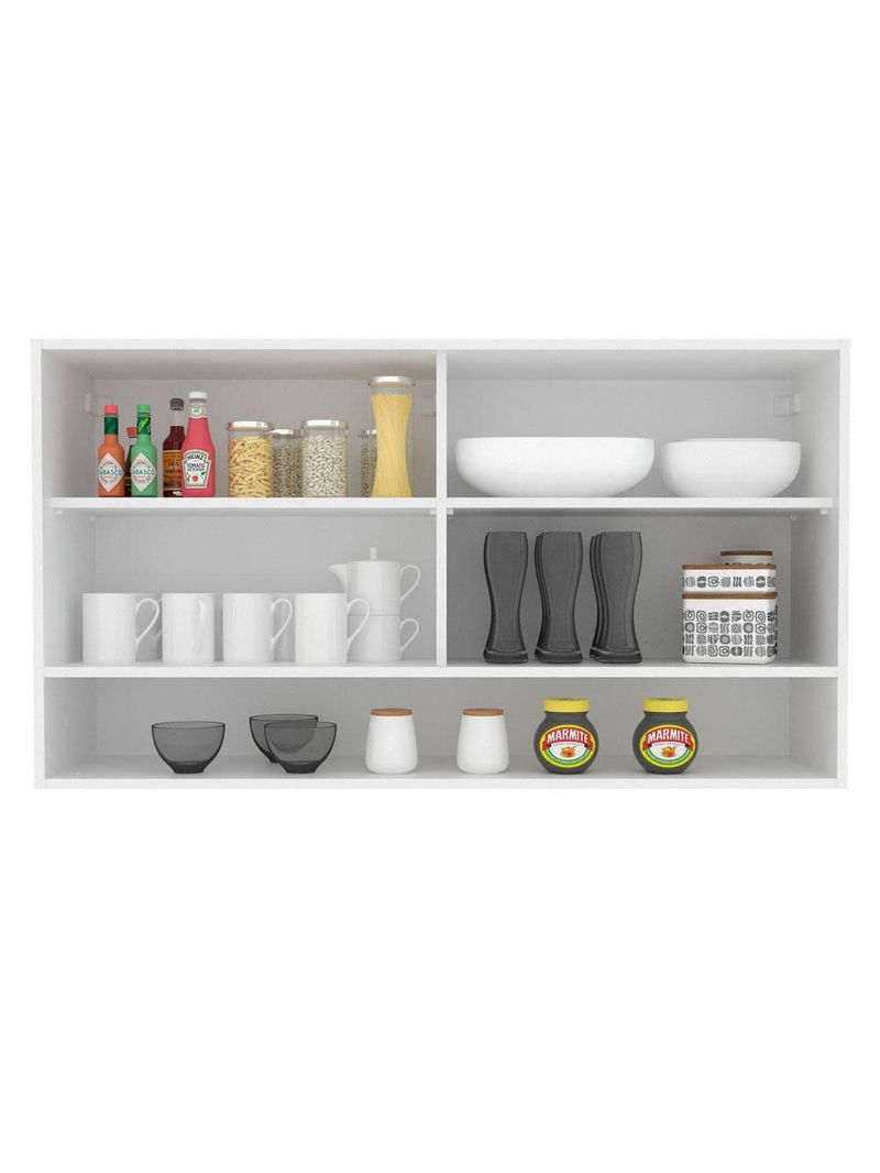 Armário de cozinha aéreo 2 portas de correr de vidro reflex e 1 nicho branco glamy madesa