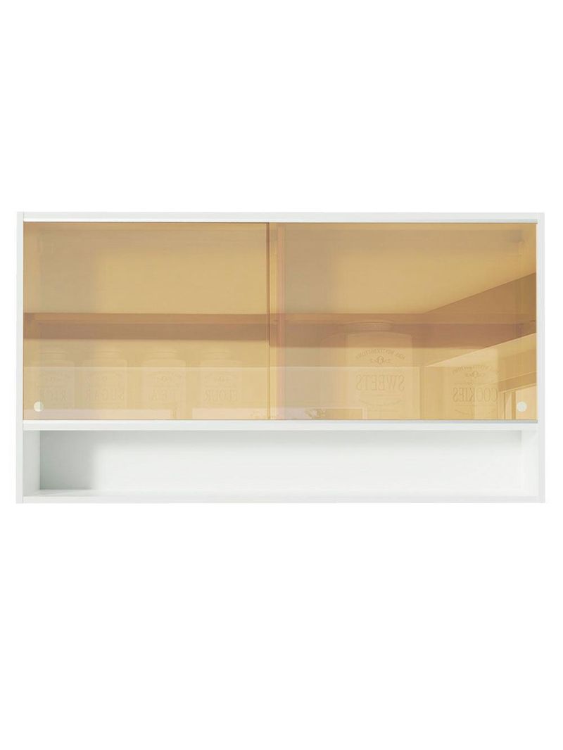Armário de cozinha aéreo 2 portas de correr de vidro reflex e 1 nicho branco glamy madesa