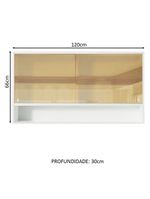 Armário de cozinha aéreo 2 portas de correr de vidro reflex e 1 nicho branco glamy madesa