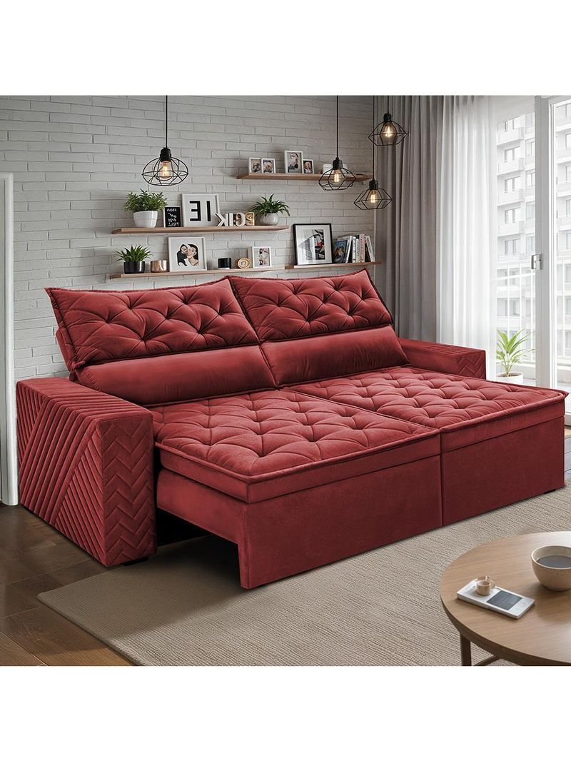 Sofá Retrátil E Reclinável 2,30m Essence Velusoft Vermelho Cama Inbox