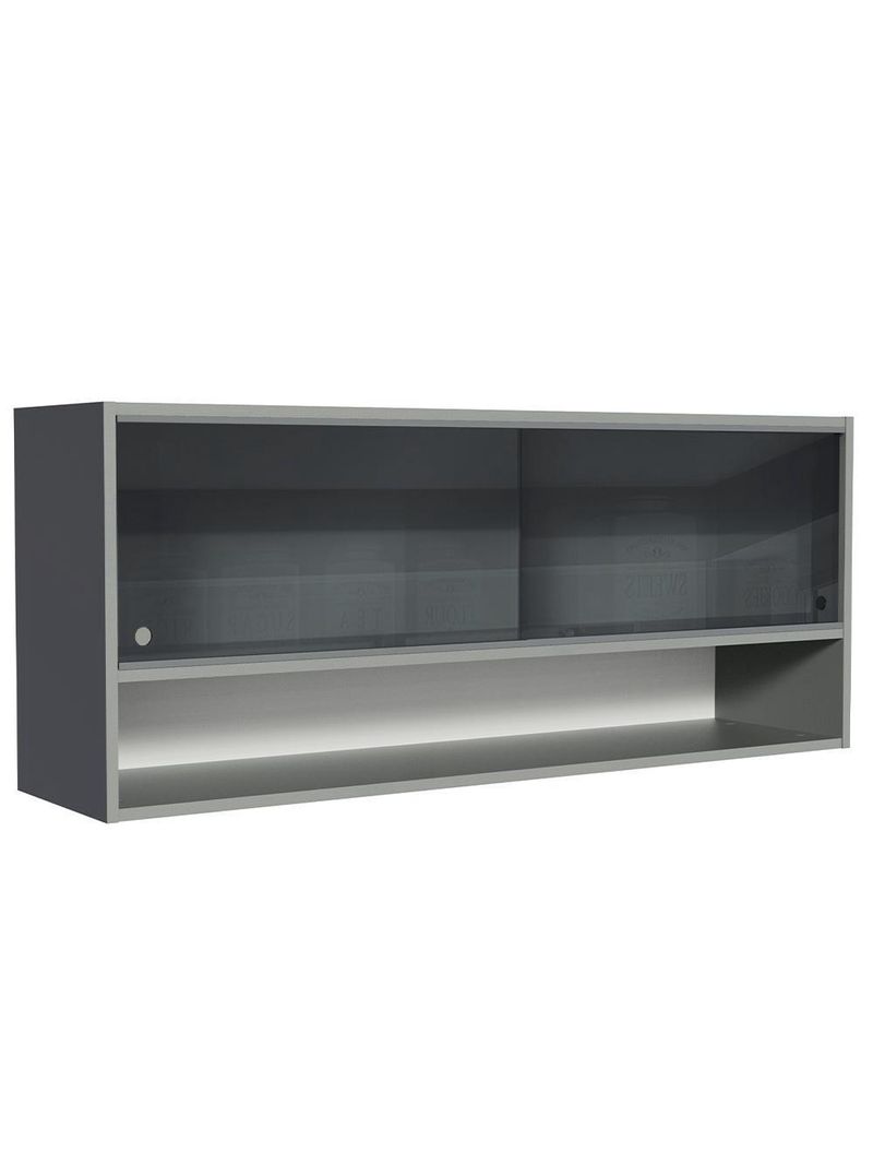 Armário de cozinha aéreo 2 portas de correr de vidro neutral e 1 nicho cinza nice madesa