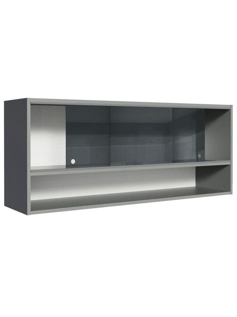 Armário de cozinha aéreo 2 portas de correr de vidro neutral e 1 nicho cinza nice madesa