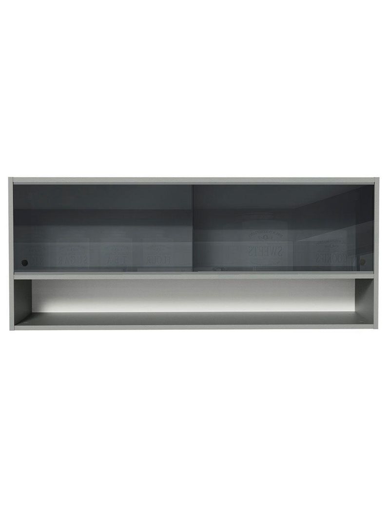Armário de cozinha aéreo 2 portas de correr de vidro neutral e 1 nicho cinza nice madesa