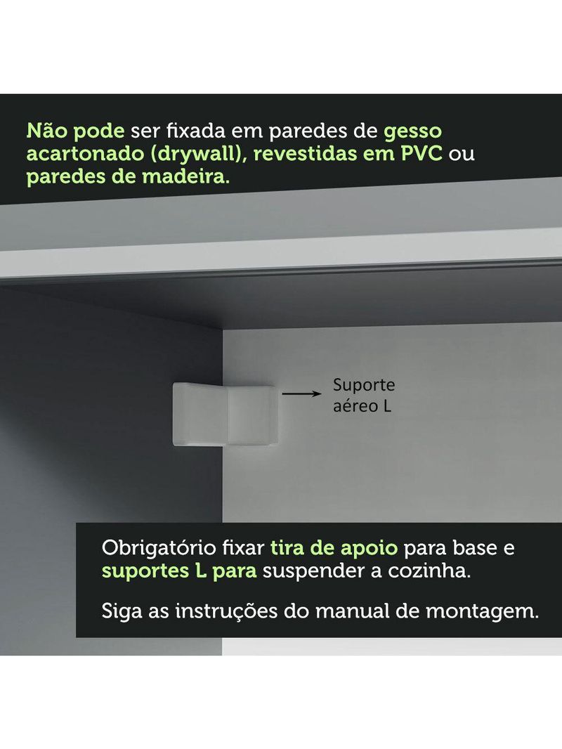 Armário de cozinha aéreo 2 portas de correr de vidro neutral e 1 nicho cinza nice madesa
