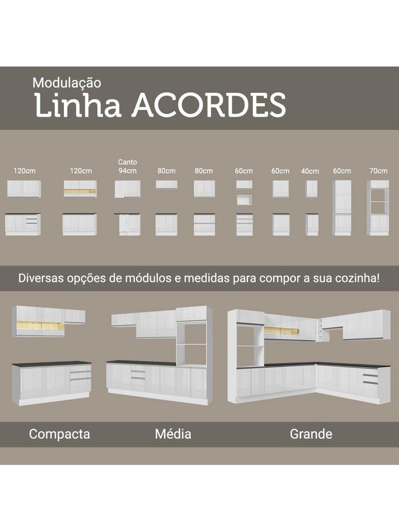 Armário de cozinha aéreo 100% mdf 40 cm porta branco brilho acordes madesa