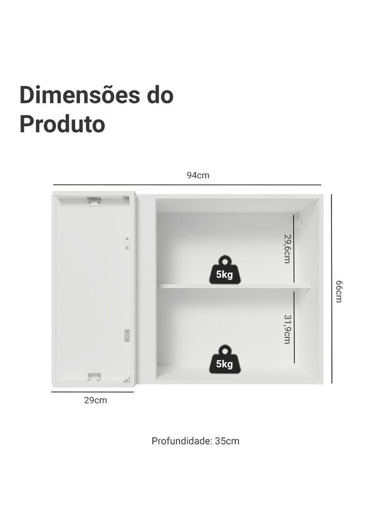 Armário aéreo de canto 1 porta branco vik madesa