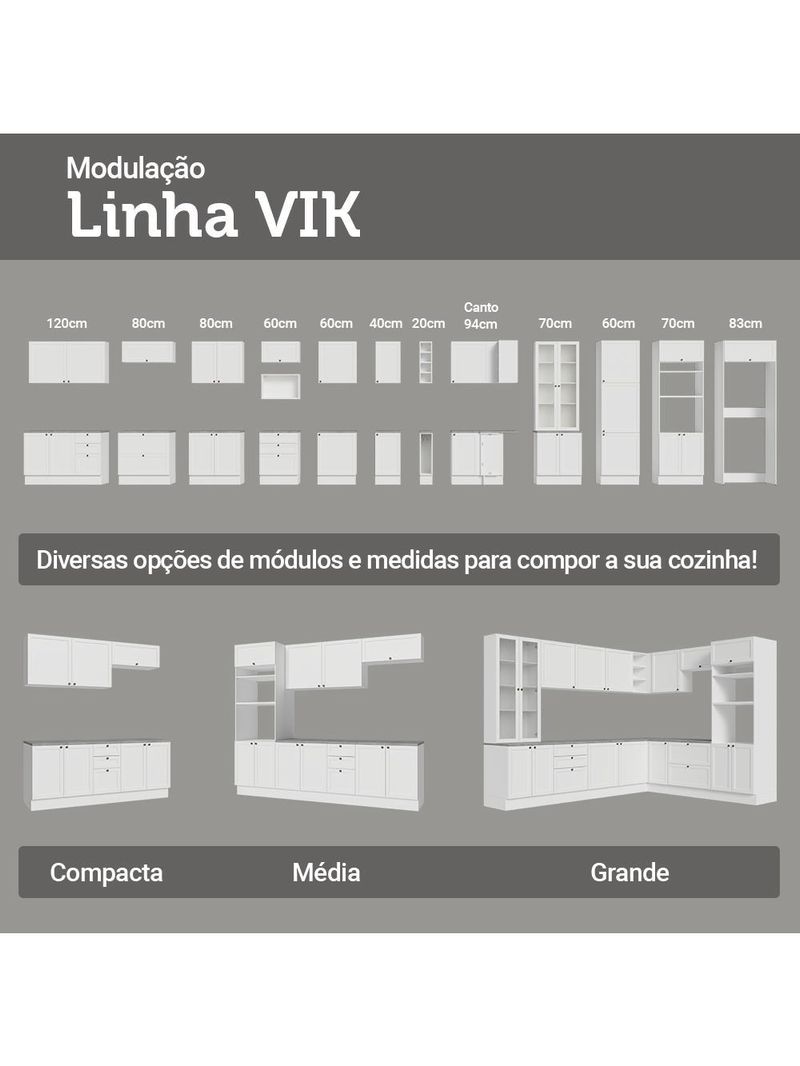 Armário aéreo 80 cm 2 portas branco vik madesa