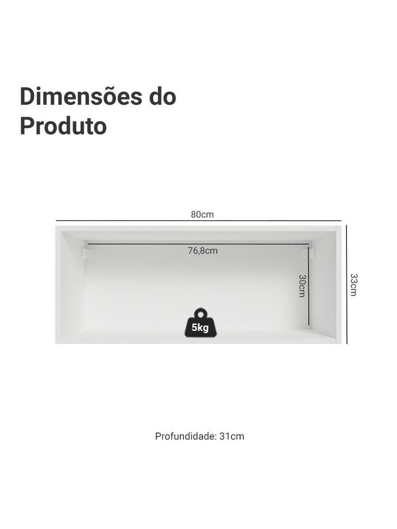 Armário aéreo 80 cm 1 porta basculante branco vik madesa