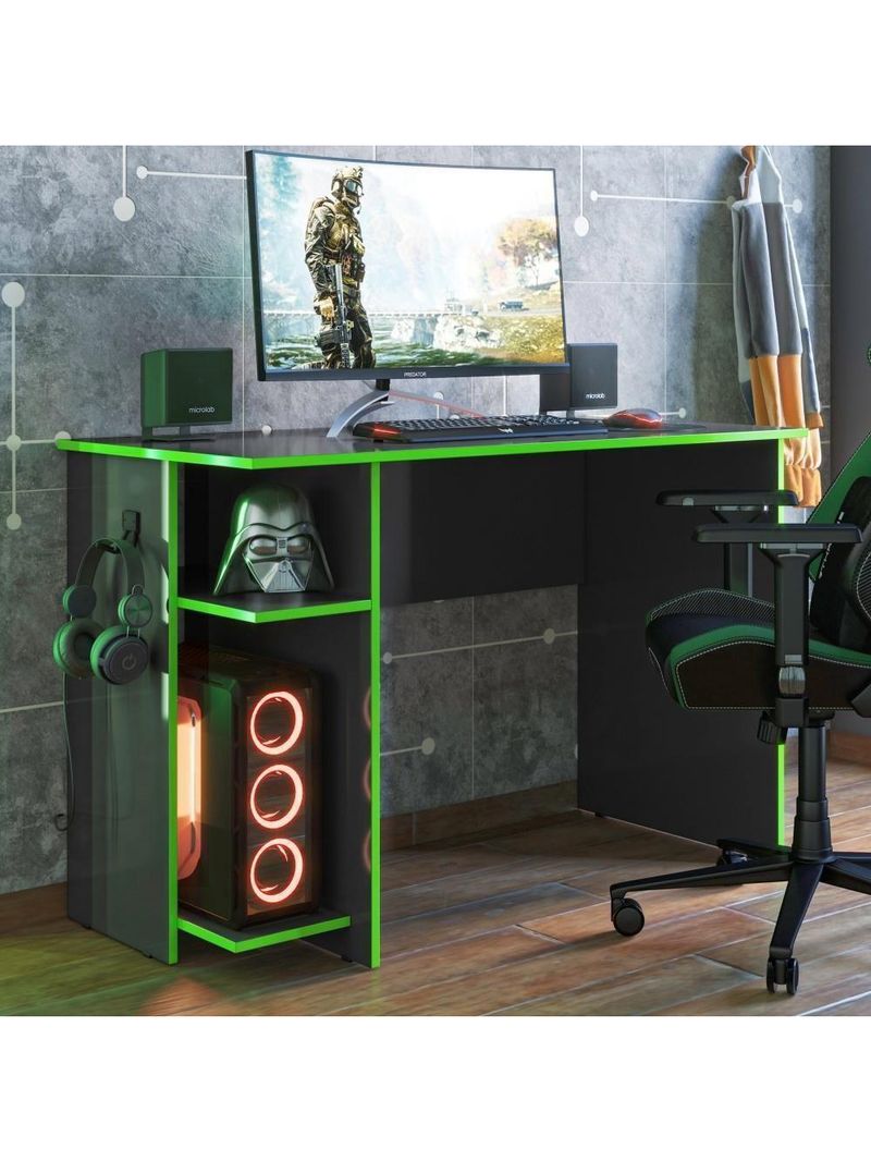 Mesa P/ Escritório E Gamer Preto Fosco/verde (387577)