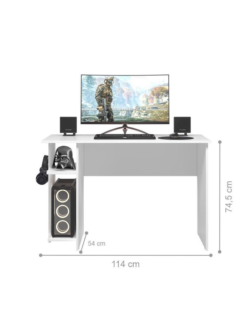 Mesa P/ Escritório E Gamer Branco/branco (38755) + Armario Gamer Branco/branco (40955)