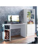 Mesa P/ Escritório E Gamer Branco/branco (38755) + Armario Gamer Branco/branco (40955)