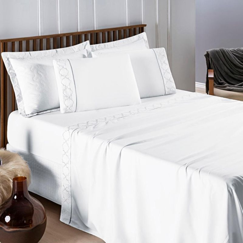 Jogo cama lençol santoro casal padrão micropercal 300 fios 4 peças - branco