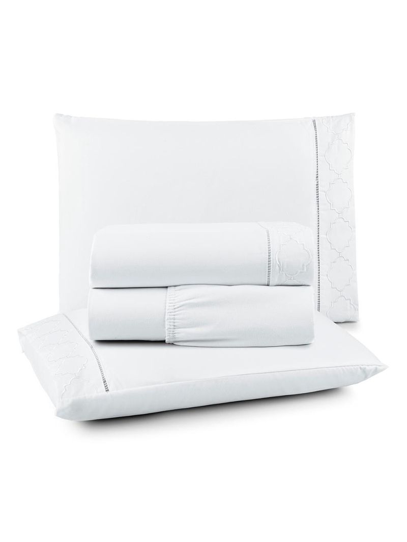 Jogo cama lençol santoro casal padrão micropercal 300 fios 4 peças - branco