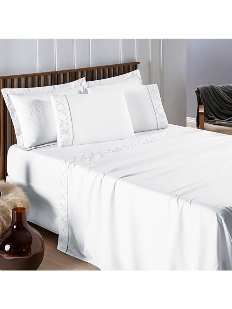 Jogo cama lençol santoro king micropercal 300 fios 4 peças - branco