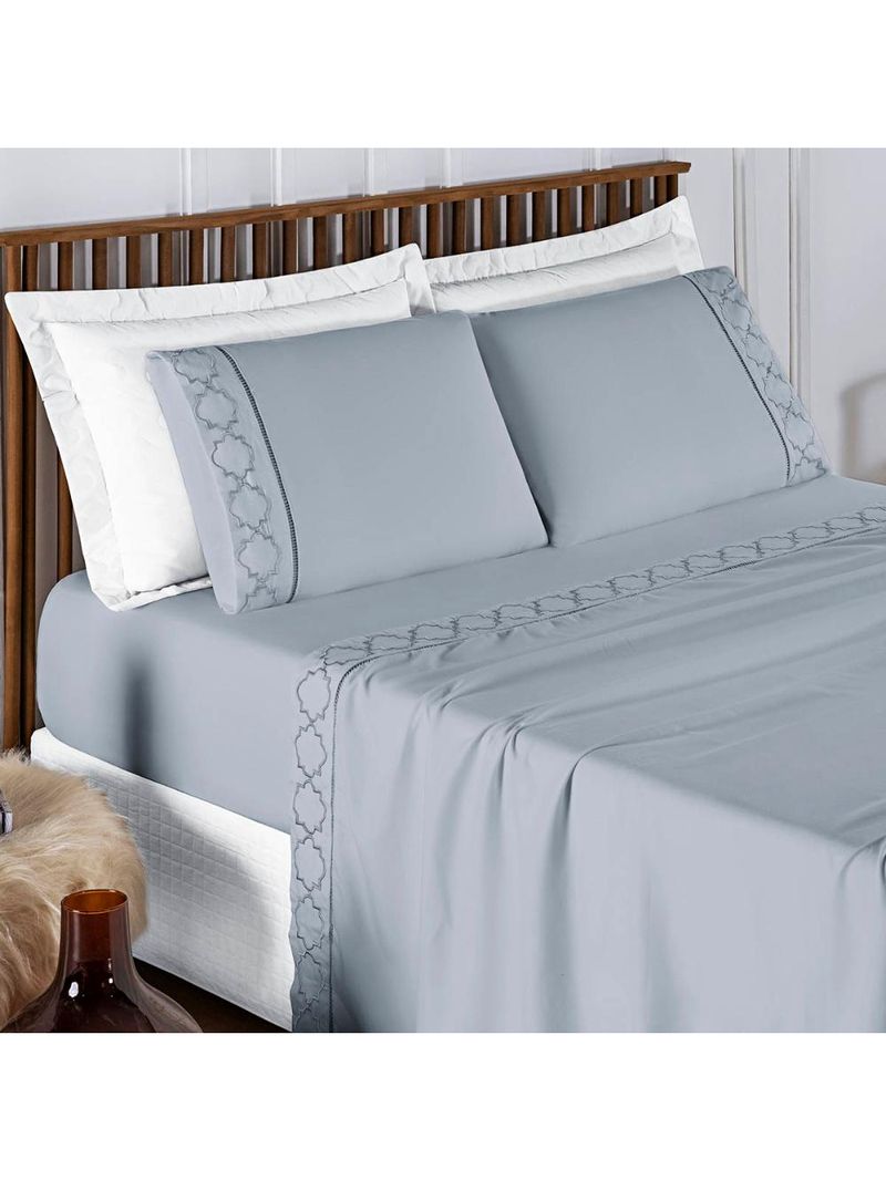 Jogo cama lençol santoro king micropercal 300 fios 4 peças - cinza