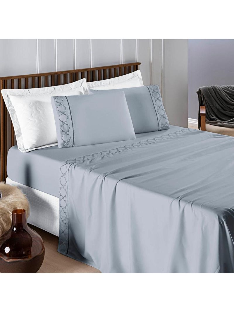 Jogo cama lençol santoro king micropercal 300 fios 4 peças - cinza