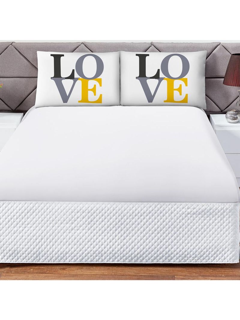 Jogo cama lençol shine queen microfibra 180 fios 3 peças - love branco