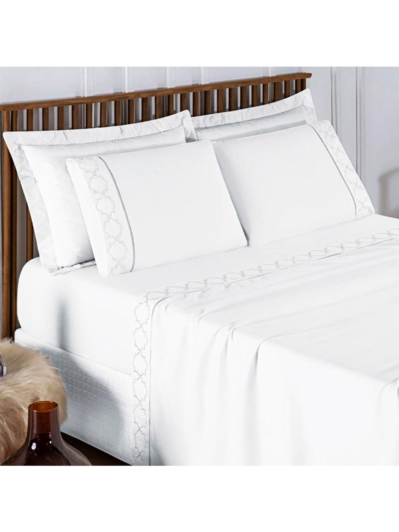 Jogo cama lençol santoro queen micropercal 300 fios 4 peças - branco