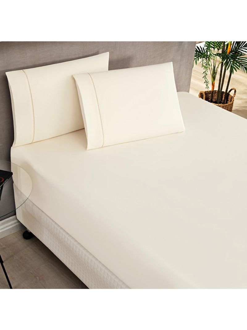 Jogo cama lençol home basic queen 180 fios c/ ponto palito 3 peças - palha