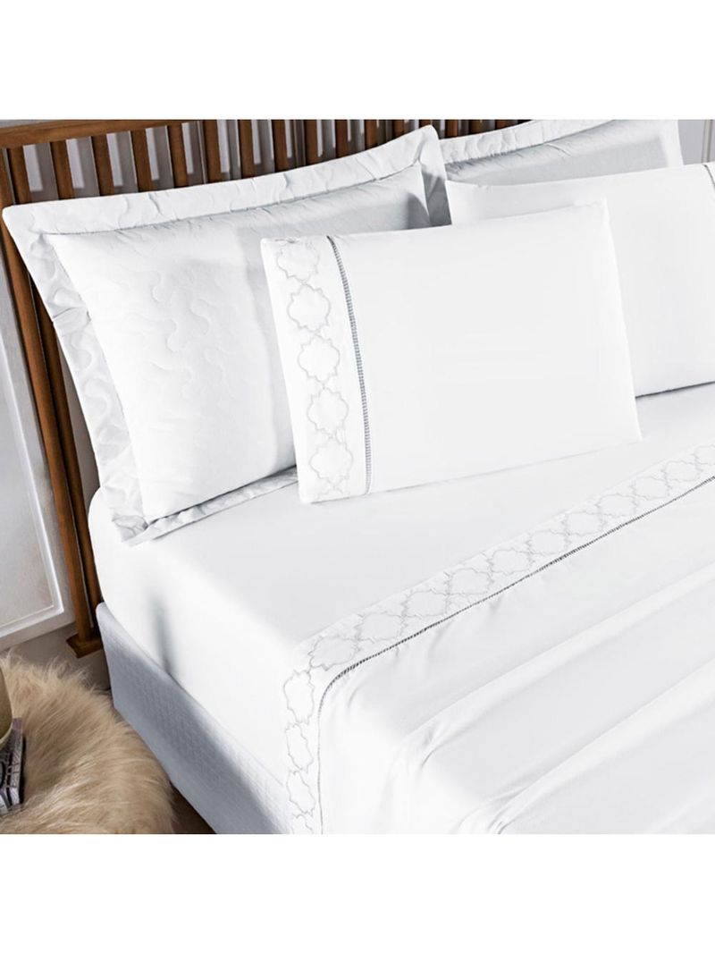 Jogo cama lençol santoro queen micropercal 300 fios 4 peças - branco