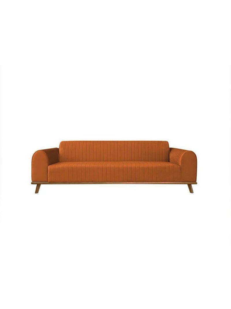 Sofá Living átila 2,10m Em Veludo Terracota Base Madeira Maciça