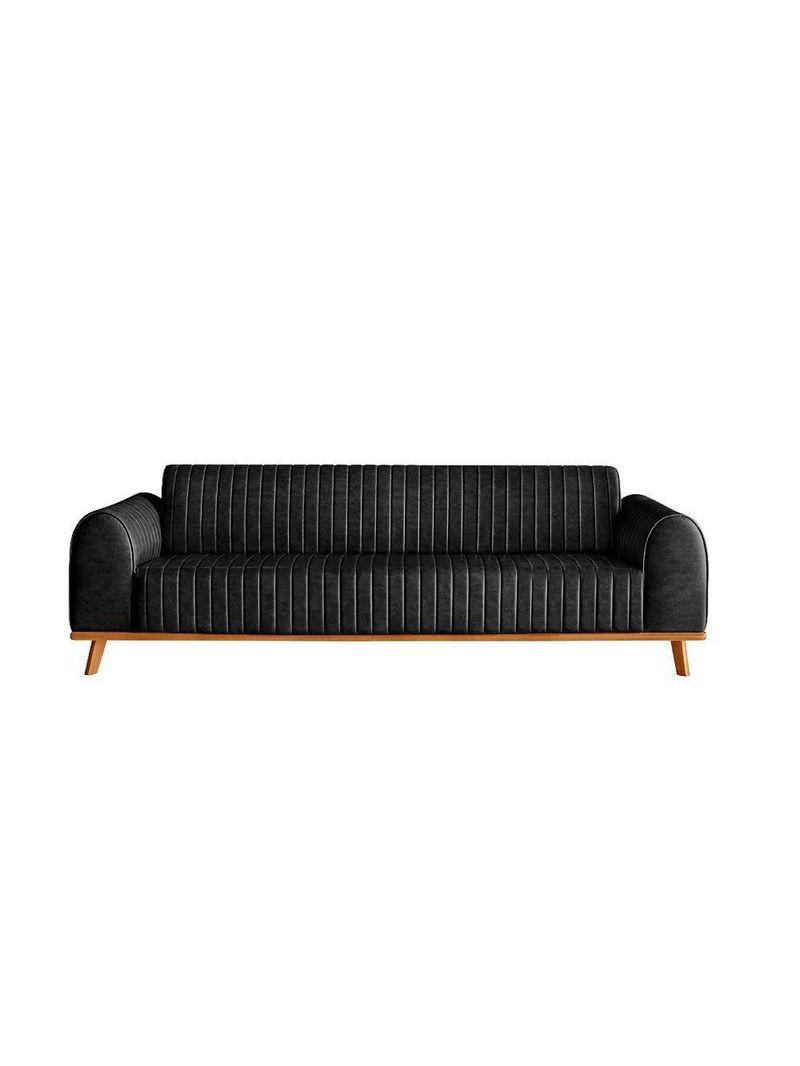 Sofá Living Luxo átila 2,10m Em Couro Ecológico Preto Base Madeira Maciça