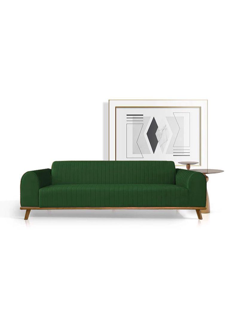 Sofá Living átila 2,10m Em Veludo Verde Base Madeira Maciça